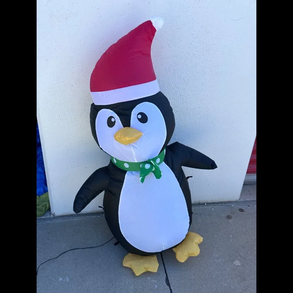 Gemmy Christmas 3.5 Ft Airblown LED Light Up Penguin with Santa Hat and Bow Tie